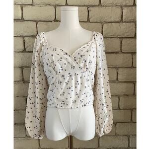 American Eagle Floral Crop Peasant Style Blouse Cotton/Linen Blouse Size M